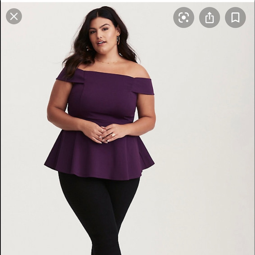 Torrid off the shoulder peplum top in plum